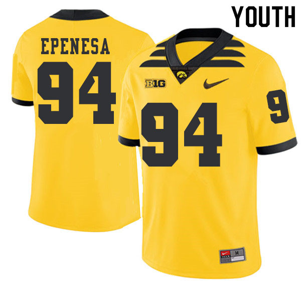 2019 Youth #94 A.J. Epenesa Iowa Hawkeyes College Football Alternate Jerseys Sale-Gold